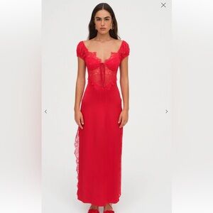 $279 NWT For Love And Lemons Red Lace Casey Maxi Dress Sz Medium